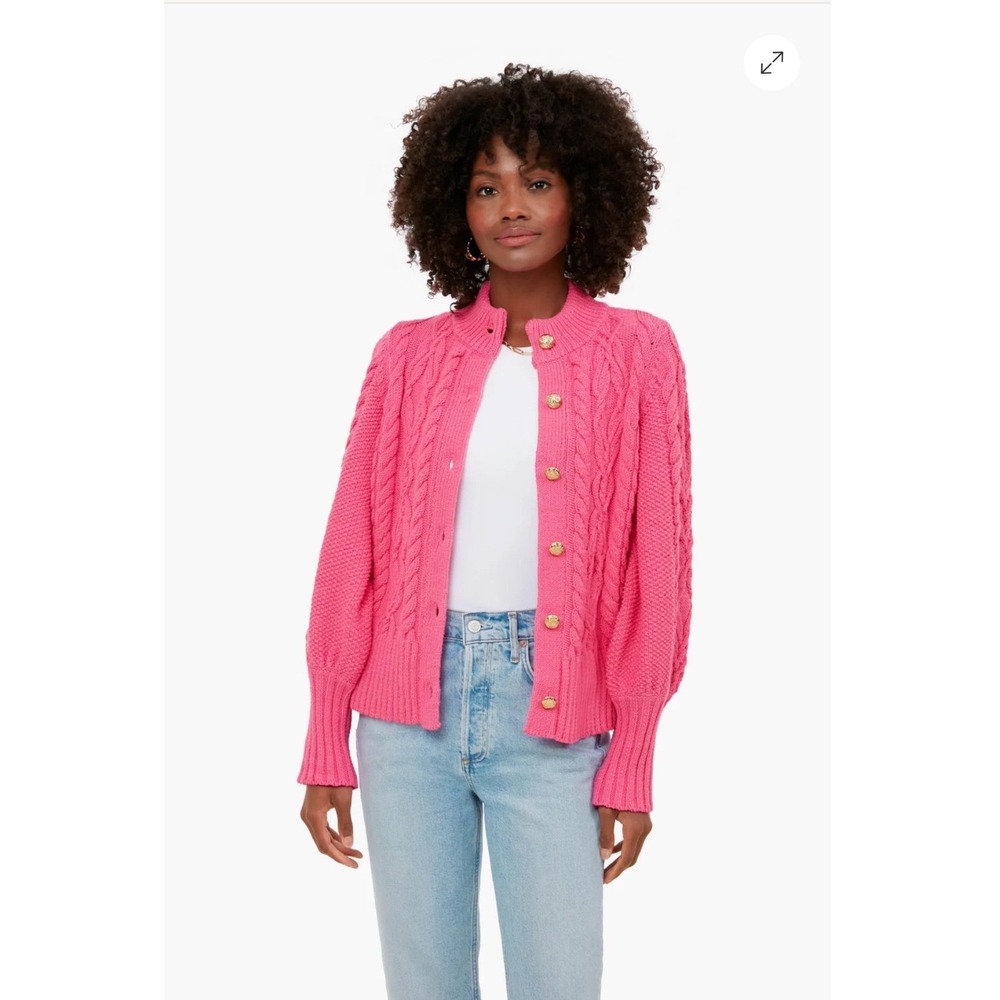 Tuckernuck Pink Cotton Colette Cardigan Gold Crest Button Cable Knit Sweater 2X